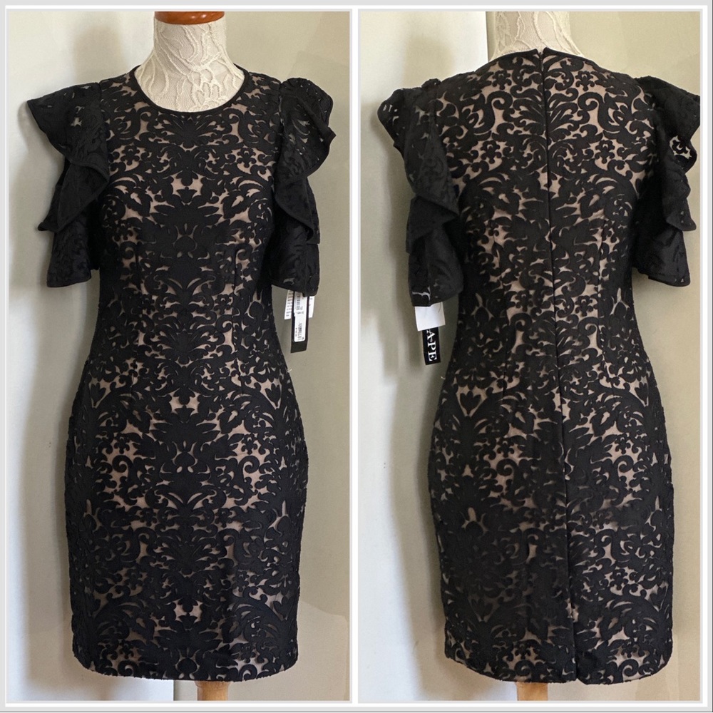 NWT XSCAPE Ruffled Cold-Shoulder Dress sz 4 - Picture 2 of 12